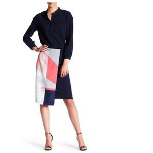 Ellen Tracy Faux Wrap Pencil Skirt Prism Multi 8P NWT